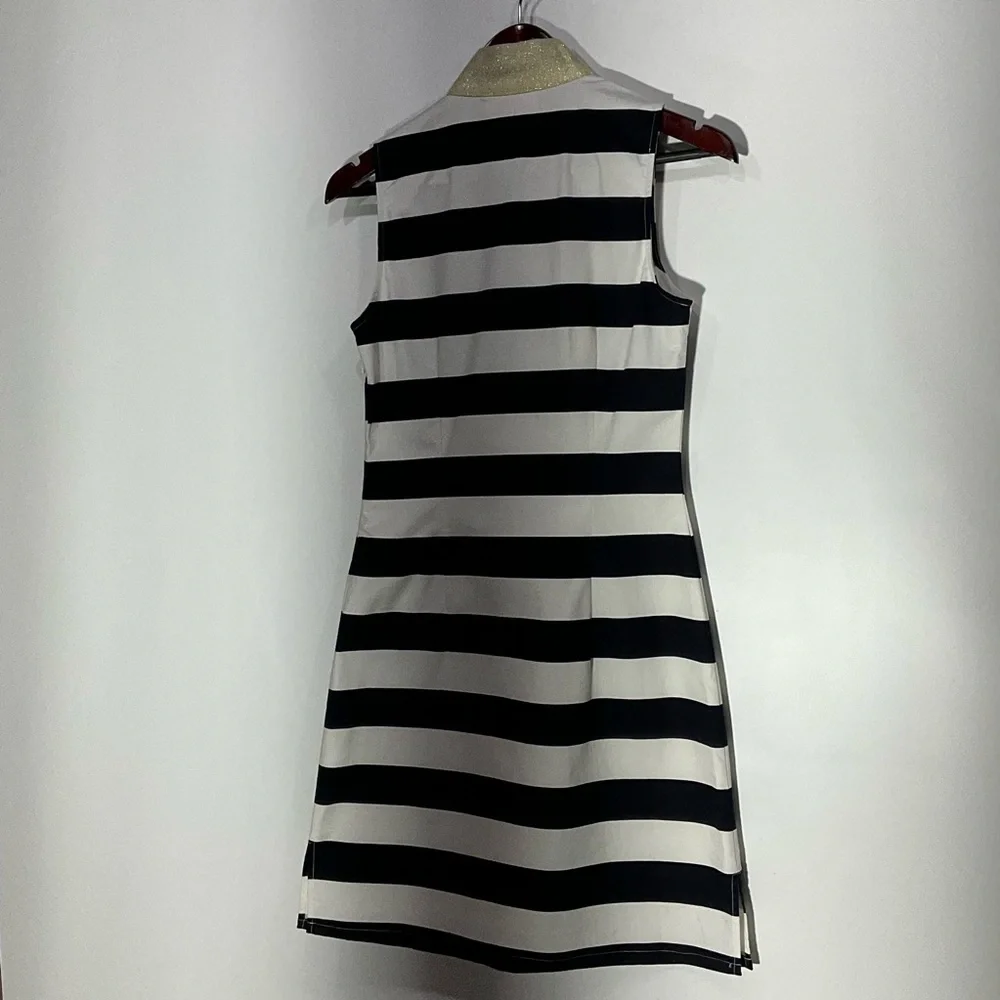 STS Sail to Sable navy & white striped dress gold collar & neckline, side zip XS - Picture 8 of 16